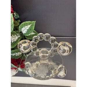Vintage Clear Etched Glass Candleholder – Bubble Handle Double Taper‎ Holder